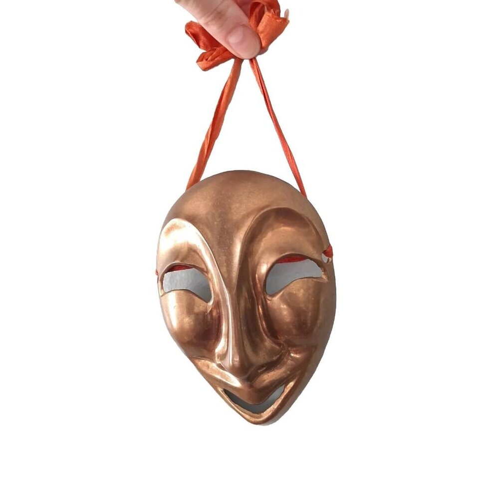 Solid Brass Vintage Theater Face Mask Comedy Drama Asian Wall Art 5" Heavy